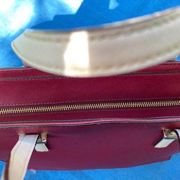 Kate Spade ♠️ Leather Handbag Great Size And Condition! Linen And Merlot Colors! - Picture 3 of 9